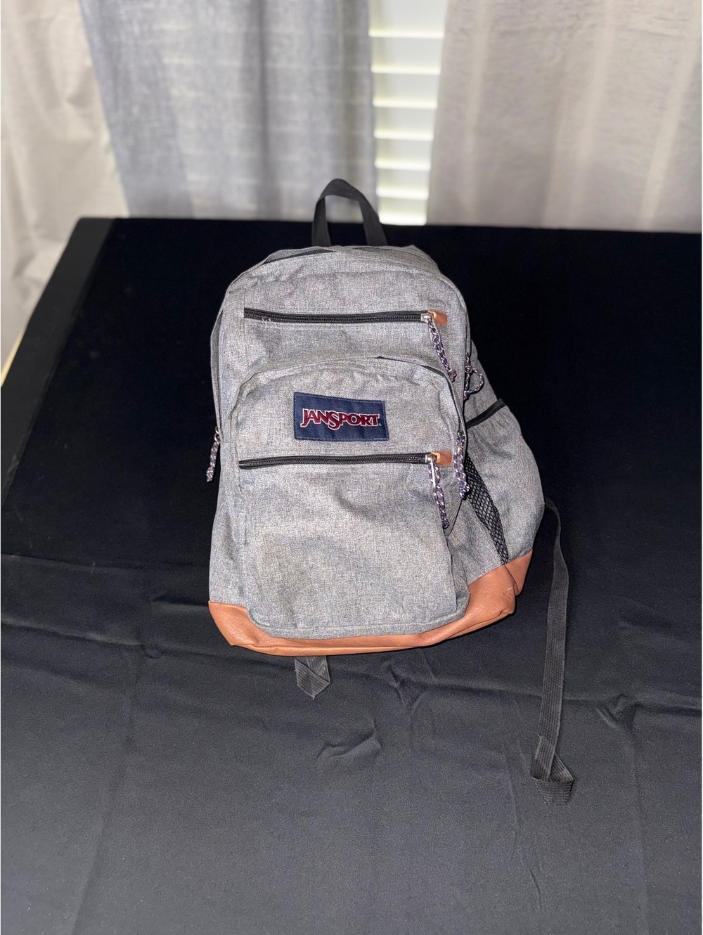 JanSport Gray and Brown Backpack with Multiple Compartments